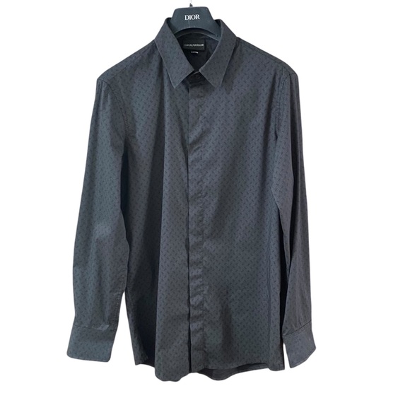 Emporio Armani Black and Grey Slim Fit Dress Shirt Size M